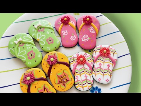 How to decorate cute Flip Flop Cookies.Wet on wet technique 🌸