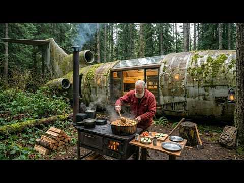 Outdoor And Build a camp in a wrecked plane that was abandoned