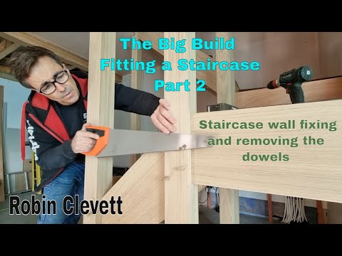 Staircase part 2. Wall fixing and dowel trimming.