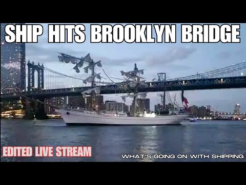 Ship Hits Brooklyn Bridge | Mexican Sail Training Ship Loses Topmasts While Sailing in Reverse