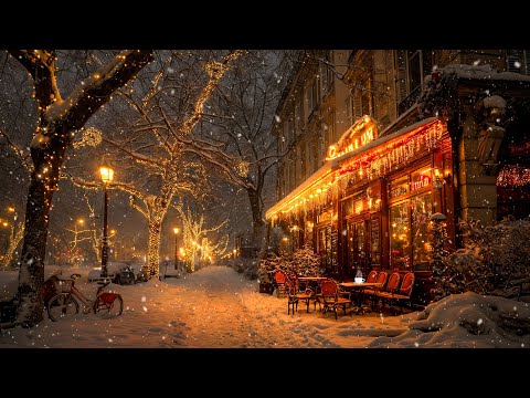 Winter Night Jazz Vibes ☕ Mellow Piano Jazz at a Quiet Outdoor Coffee Shop for Comfort ❄️