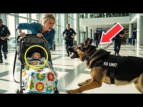 À l’aéroport, un chien policier bondit soudain dans une poussette…tous les agents sont surpris de...