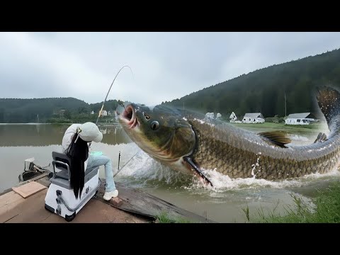 盘黑坑水库嚣张老板！老板一脚踢翻美女饵料，美女反手狂钓三条百斤巨物，吓的老板跪地求饶#钓鱼#女钓手#垂钓