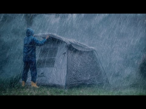 ⛈️VERY HEAVY RAIN & THUNDERSTROM‼️STRUGGLING TO SET UP TENT DURING HEAVY RAIN BAD WEATHER‼️ASMR