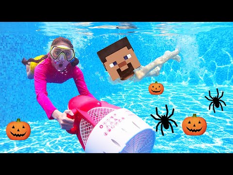 DIY Halloween Costume Game in Swimming Pool | Ellie Sparkles Show