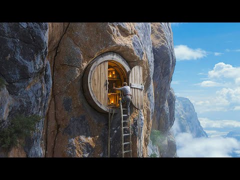 I Built a Hidden Cliff Shelter with a Heated Bed – No One Can Find Me Here
