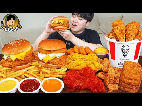 ASMR MUKBANG | KFC Crispy Fried Chicken, Cheese burger, cheese stick recipe ! eating