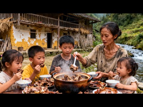 【一家七口隐居深山】妈妈给孩子们做排骨，孩子们啃起来超香#农村生活#vlog#山居生活