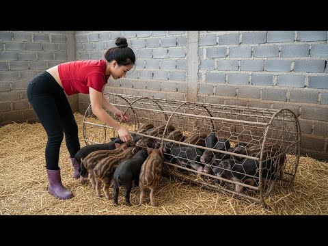 The young girl use a motorbike to transport piglets for sale