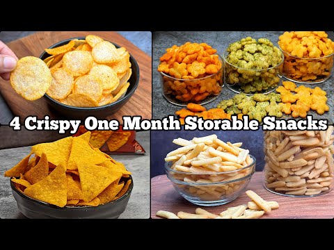 4 Homemade Snacks Recipe | 1-Month Storage Easy Crispy Tea Time Snacks !