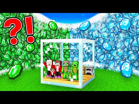 EMERALD & DIAMOND TSUNAMI vs. Mikey Family & JJ Family Doomsday GLASS Bunker - Minecraft (Maizen)