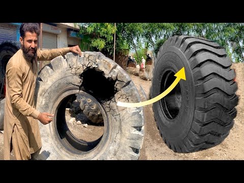 Komatsu 830E tyre Repairing|| Repairing A Huge Old Tire Sidewall