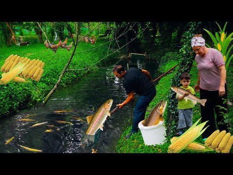 AZERBAIJAN Fish Farm | Stuffed FISH with Fresh Corns | Rural Life