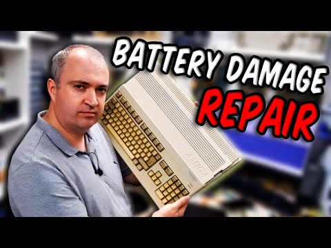 Amiga 500 Plus with battery damage and an unexpected expansion