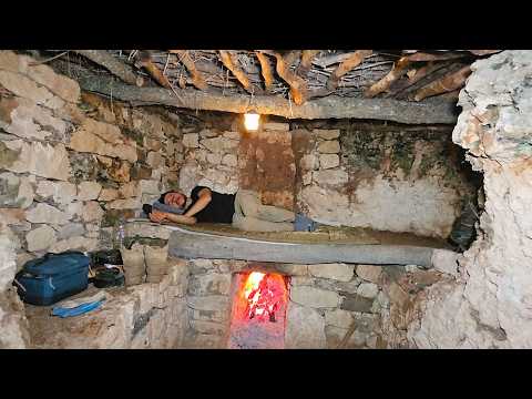 Building a Stormproof Stone Shelter with Fireplace — Winter Bushcraft Survival (ASMR)