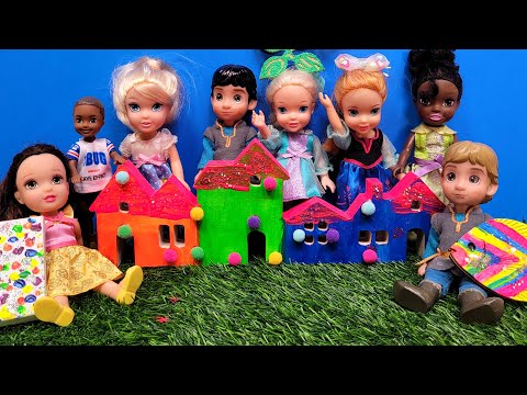 Summer Art Camp ! Elsa & Anna toddlers - crafts - painting - Barbie dolls