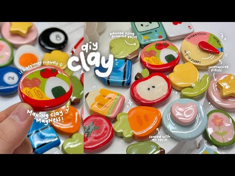 how i make clay magnets🍱🍅🎱✏️ using air dry clay / no bake