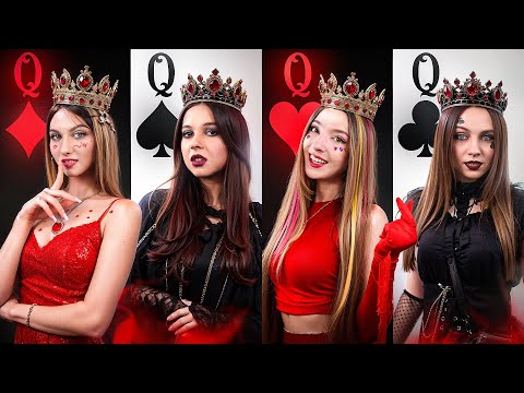 Playing Cards Girls in Real Life! Queen of Spades, Hearts, Clubs and Diamonds