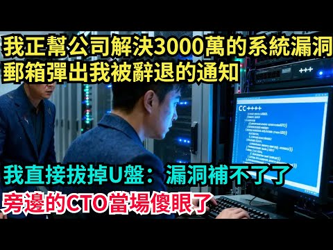 我正幫公司解決3000萬的系統漏洞，郵箱彈出我被辭退的通知，我直接拔掉U盤：漏洞補不了了！旁邊的CTO當場傻眼了【奇聞秘事】#奇聞#案件#真相#揭秘#秘事#故事#案件解讀