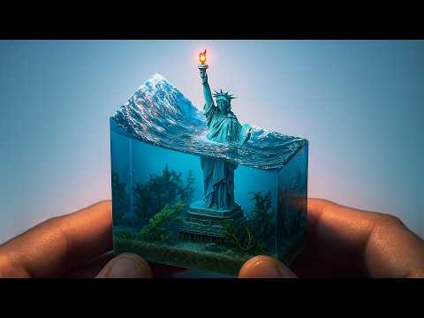 Statue of Liberty underwater. Epoxy Resin DIORAMA