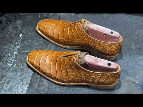 How To Make Alligator Print Hand Stitch Leather Shoes Upper, Beginner Leather work PART 3 of 3