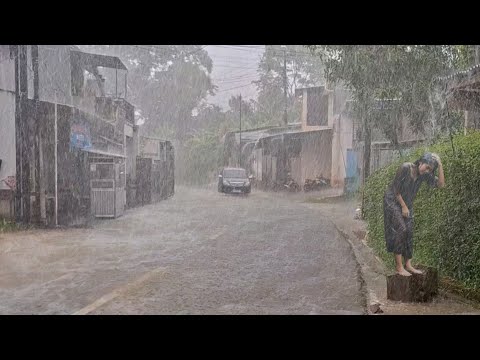 CRAZY RAIN! EXTREME HEAVY RAIN FLOODED ALL THE VILLAGE ROADS | RAIN SOUNDS FOR DEEP SLEEP ‼️