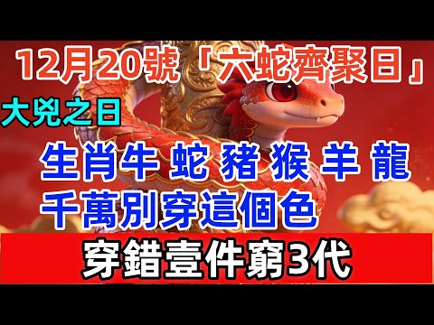 大兇之日！12月20號，農歷十壹月初壹，「六蛇齊聚日」，生肖牛、蛇、豬、猴、羊、龍，千萬別穿這個色，穿錯壹件窮3代，財神爺都不來妳家！#尘缘 #易经 #佛教 #风水 #佛學 #佛陀 #佛法