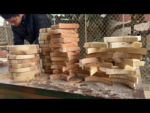 Building A Table From Discarded Wooden Slats. The Woodworking Skills Of The Young Carpenter.