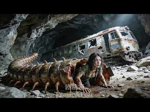 Giant centipede cut in half, woman crawls alive from its belly!
