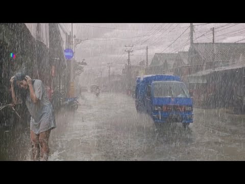 CRAZY RAIN! EXTREME HEAVY RAIN FLOODED ALL THE VILLAGE ROADS | RAIN SOUNDS FOR DEEP SLEEP‼️