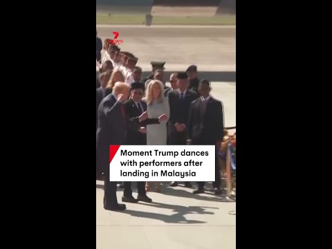 Moment Trump dances with performers after landing in Malaysia