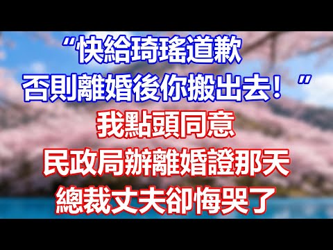 “快給琦瑤道歉，否則離婚後你搬出去！”，我點頭同意，民政局辦離婚證那天，總裁丈夫卻悔哭了