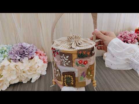 Round Bottom Bag From Leftover Fabric - Embroidered Circle Bag - Cylinder Bag - Scrap Fabric Idea