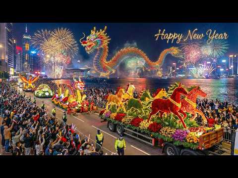 Hong Kong New Year Celebration Parade 2026 (4K) | Massive New Yearโs Eve Fireworks Celebration ๐