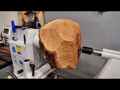 Turning a giant bark bowl