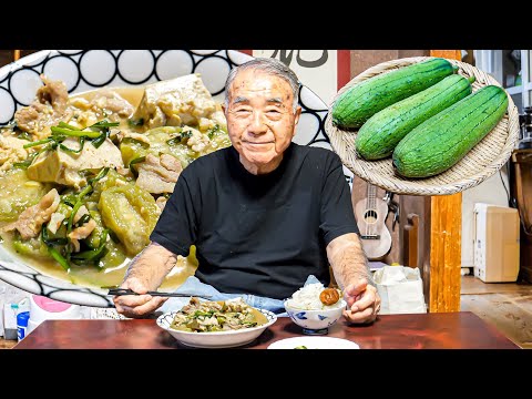 Blue Zones Okinawa Cooking with an 88-Year-Old Grandpa | Healthy Loofah Miso Dish