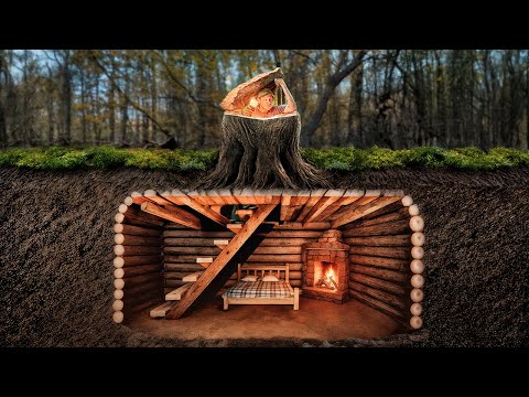 Secret Dungeon in a Tree Stump. Building a Dugout for Survival in a Dense Forest 🌲🏡  Bushcraft