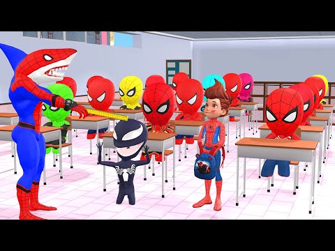 Spider-Man challenges getting to school on a fun story classroom vs shark spider || Game 5 Superhero
