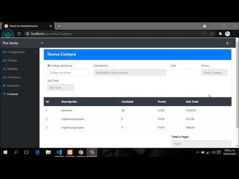 15.- Sistema de venta en PHP, Javascript y MySQL, calcular total compra, eliminar productos compra