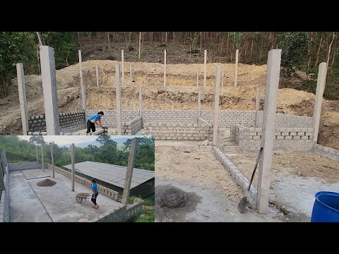 Full video - building a 350m2 farm on high ground with bricks and sturdy reinforced concrete columns