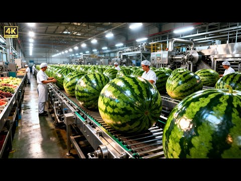 Inside a Modern Watermelon Factory: From Raw Watermelons to Pasteurized Juice (Full Process)