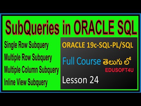 Subqueries in ORACLE - ORACLE 19C SQL & PL/SQL Full Course in Telugu-Lesson-24