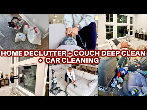 FULL HOUSE RESET | Massive Decluttering, Car Detailing + Couch Deep Clean | Clean with me