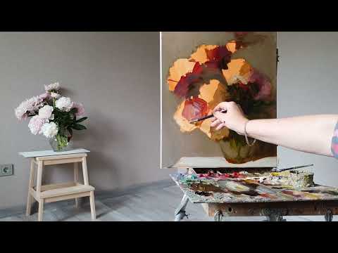 Пионы. Живопись маслом