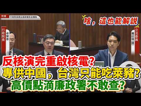 【解說】反核演完了?宣布重啟核電?無瘦肉精專供中國,台灣只能吃萊豬?全民買單高價點滴,廉政署不敢查?|立法院質詢|羅廷瑋|重啟核電打臉全記錄|用肺發電到何時|美豬雙標大公開