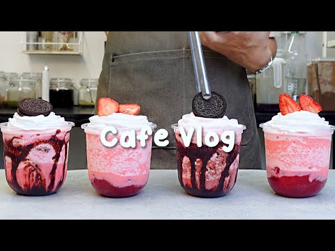 🌷딸기 러버스 신메뉴🍓지치고 힘들 땐 음료 ASMR로 힐링해요/카페브이로그/Cafe Vlog/ASMR/Tasty Coffee