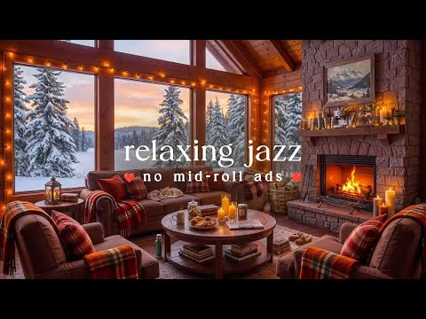 โ๏ธ Relaxing Warm Winter Jazz (NO MID-ROLL ADS) โ Fireplace Ambience for Relaxation & Focus
