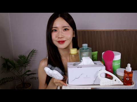ASMR[no talking]Removing your makeup before bed | Relaxing hair brushing