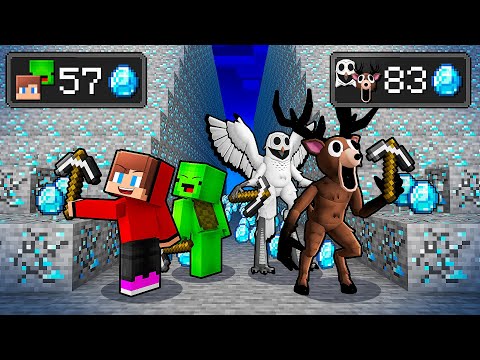 JJ and Mikey vs Monsters: DIAMOND RACE BATTLE in Minecraft - Maizen (99 Nights In The Forest)