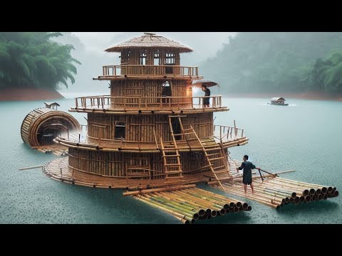 【Complete】Challenge to build a super large and luxurious house on the water using only bamboo!